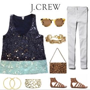 J Crew Navy and Mint Sequin Tank